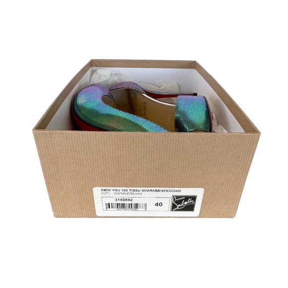 Christian Louboutin Tissu Digitale Scarabe Demi You 100 Peep Toe Heels - Picture 3 of 6